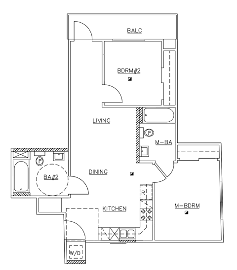 Floor plan for 2 beds, 2 baths, 206 sqft